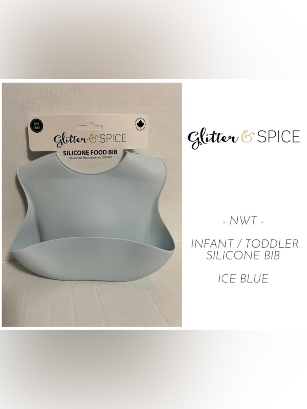 🆕GLITTER & SPICE - NWT - ICE BLUE SILICONE BIB